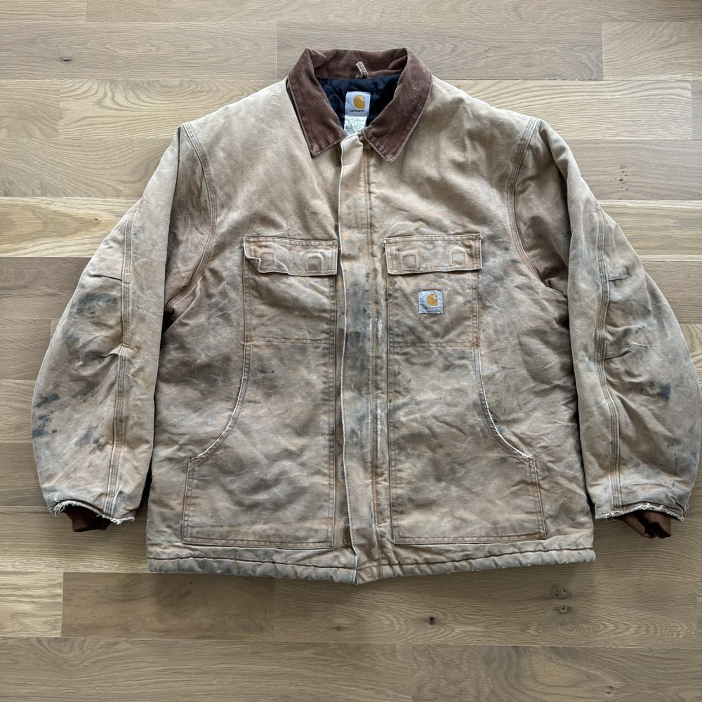Vintage Carhartt 50R Traditional Duck Thrashed Trucker Barn Coat Jacket Distress
